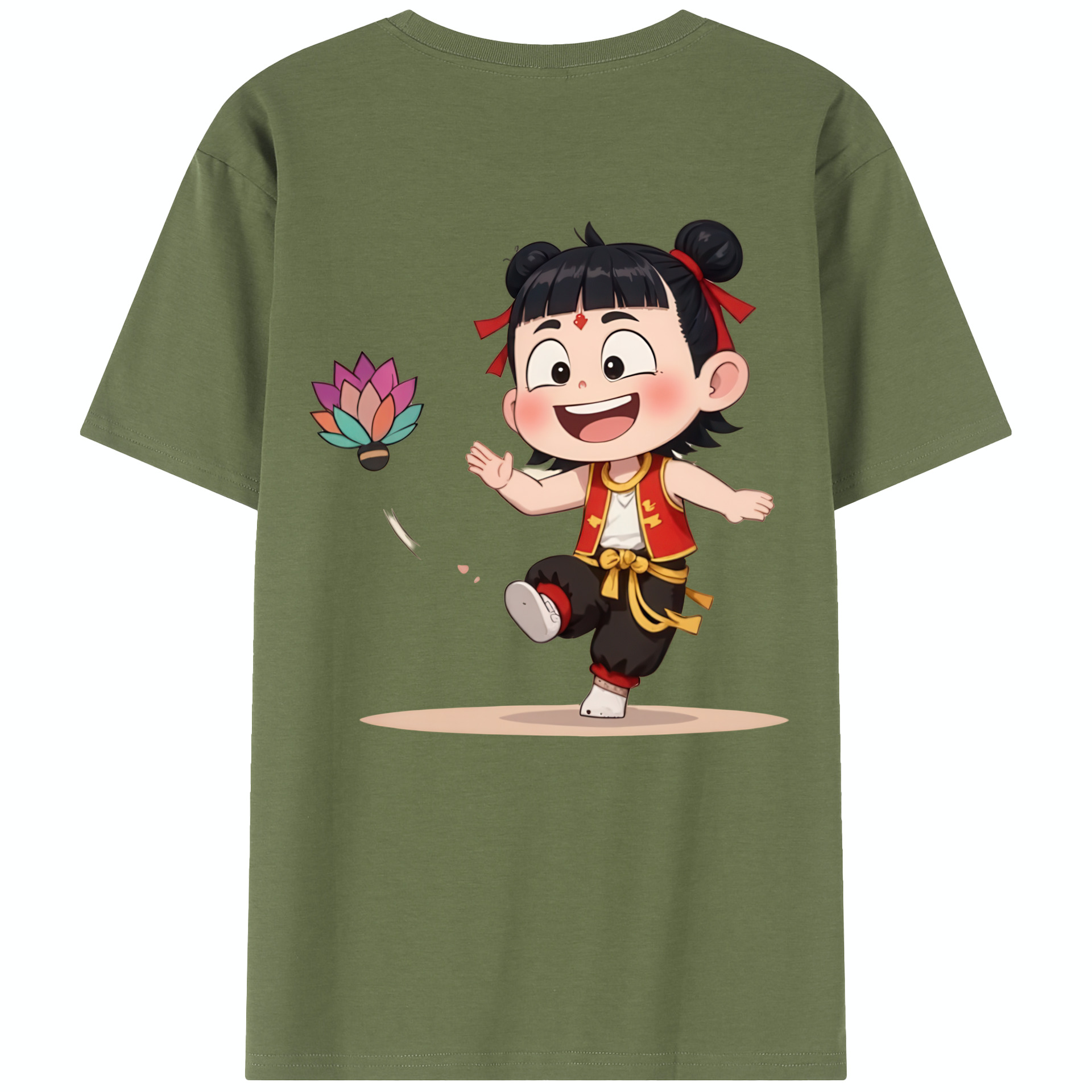 （画像用） Ne Zha 2 ナタ 魔童の大暴れ 綿100％半袖Tシャツ（背面プリント）